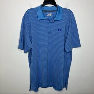 Under Armour loose fit striped polo shirt blue men’s size XL golf activewear
